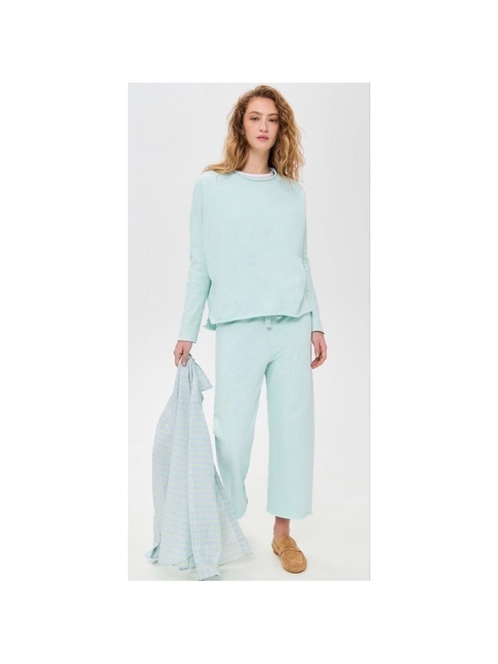New Frank & Eileen Wide Leg Cropped Sweatpants Dewberry Mineral Wash M